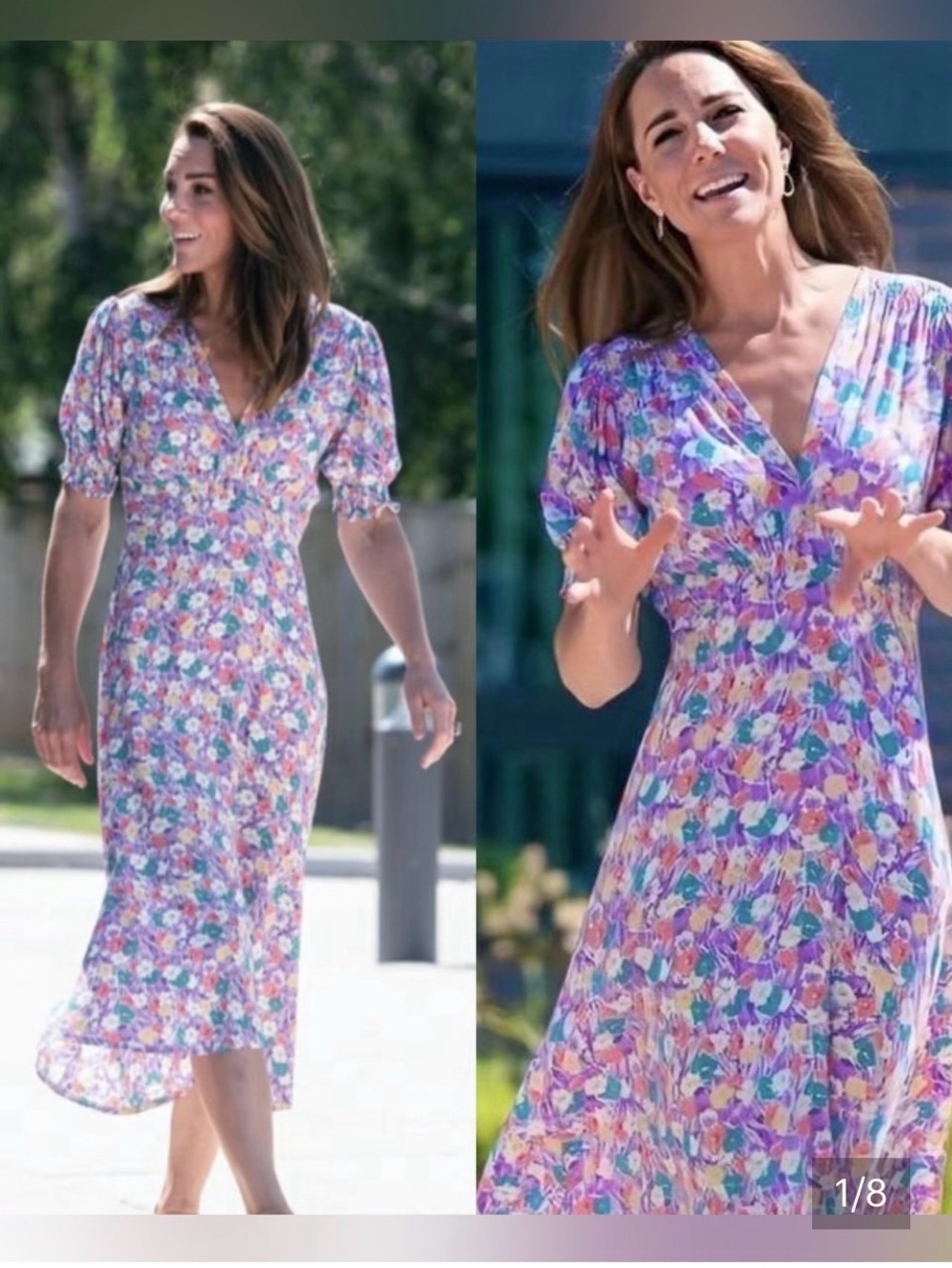 Faithful the Brand Marie Louise Floral V-Neck Midi Dress in Lavender, Size 2